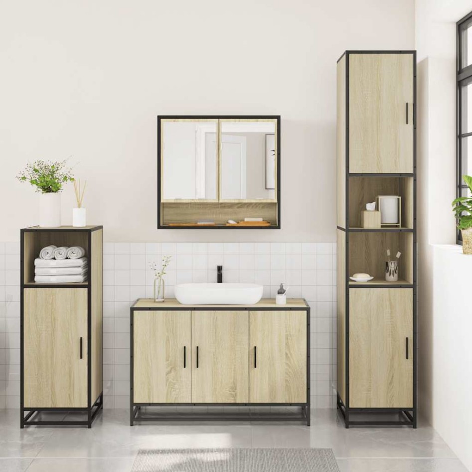 Set de muebles de baño 3 pzas madera contrachapada roble
