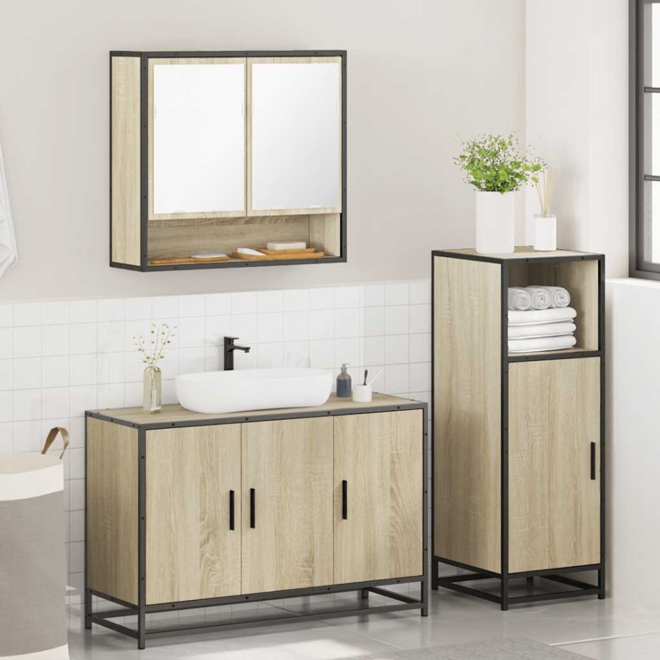 Set de muebles de baño 3 pzas madera contrachapada roble