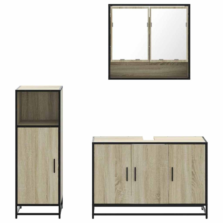 Set de muebles de baño 3 pzas madera contrachapada roble