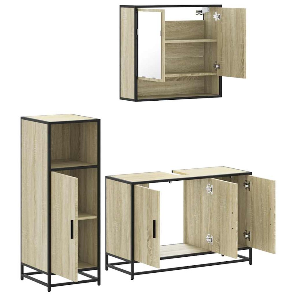 Set de muebles de baño 3 pzas madera contrachapada roble