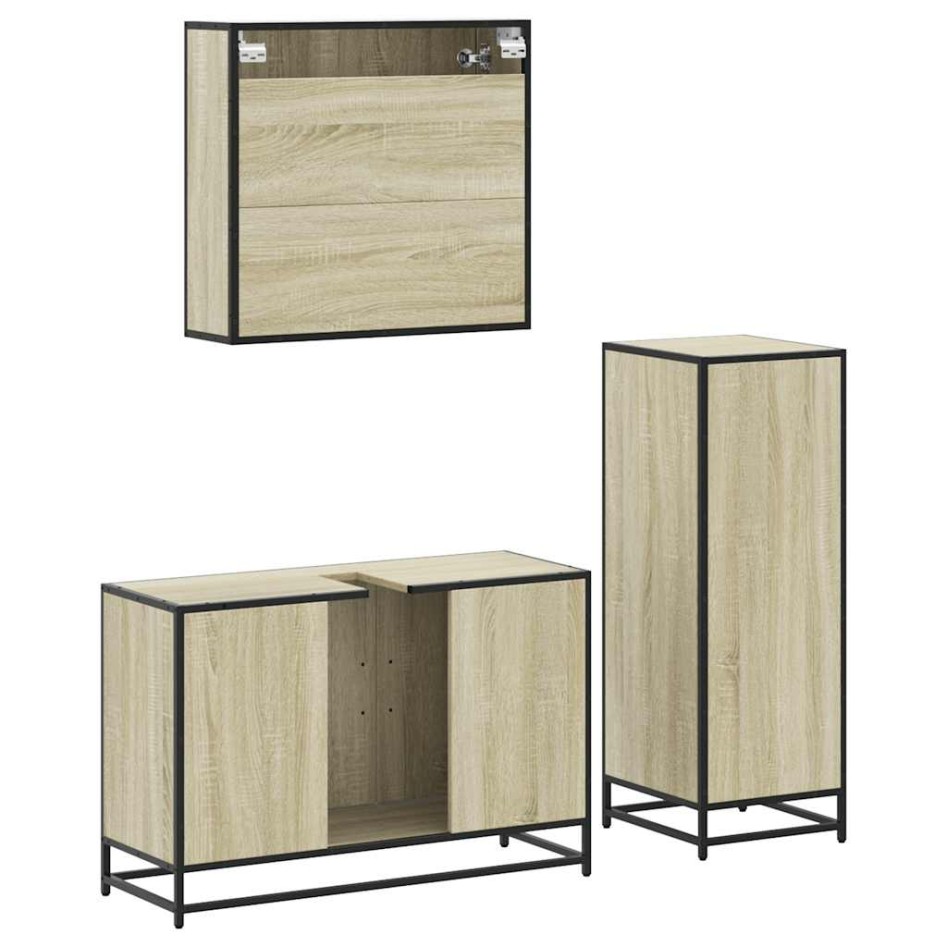 Set de muebles de baño 3 pzas madera contrachapada roble