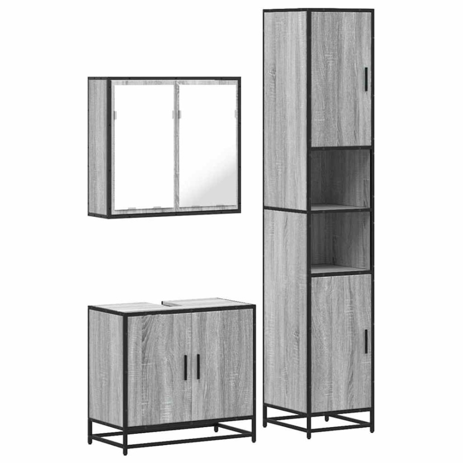 Set de muebles de baño 3 pzas madera contrachapada gris