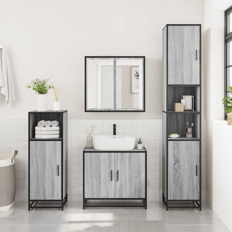 Set de muebles de baño 3 pzas madera contrachapada gris