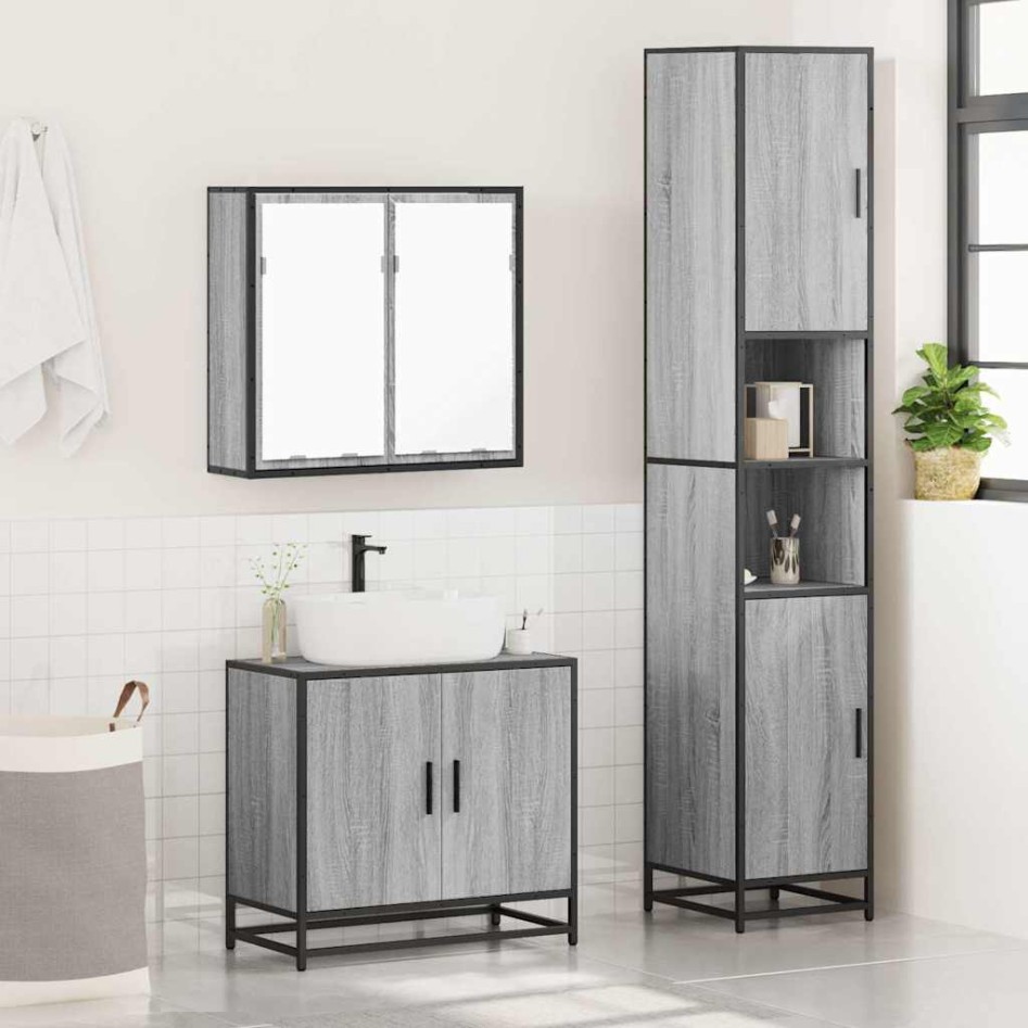 Set de muebles de baño 3 pzas madera contrachapada gris