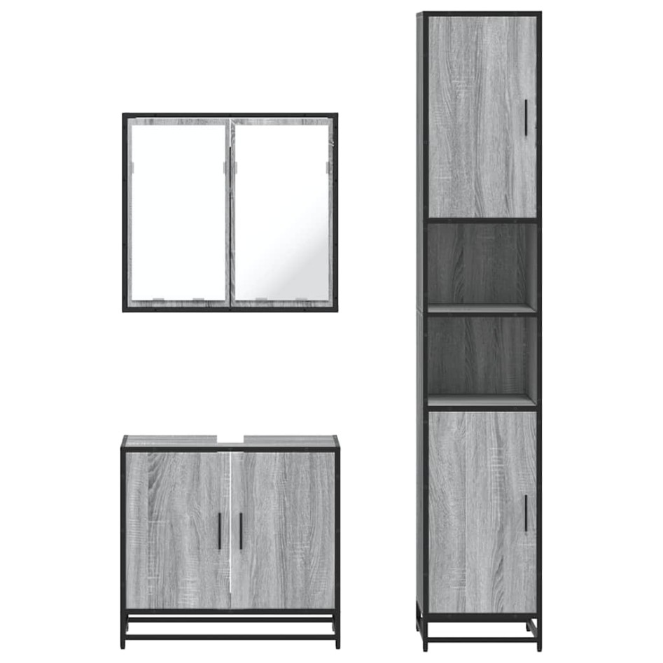 Set de muebles de baño 3 pzas madera contrachapada gris