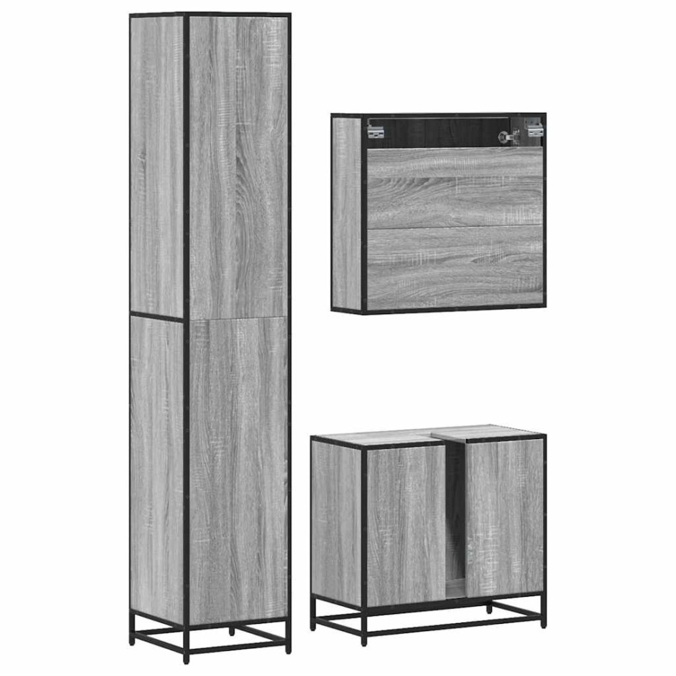 Set de muebles de baño 3 pzas madera contrachapada gris