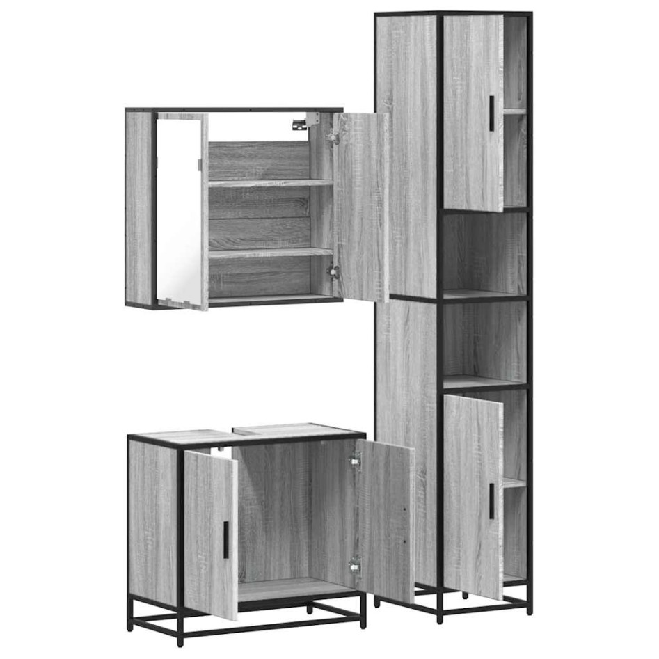 Set de muebles de baño 3 pzas madera contrachapada gris