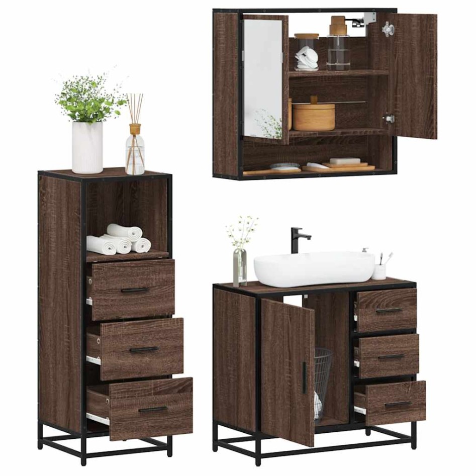 Set de muebles baño 3 pzas madera contrachapada roble