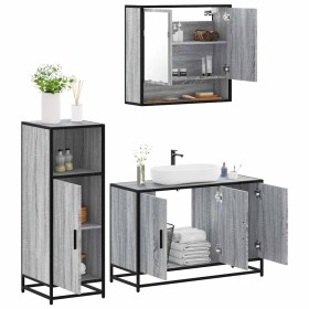 Set de muebles de baño 3 pzas madera contrachapada gris