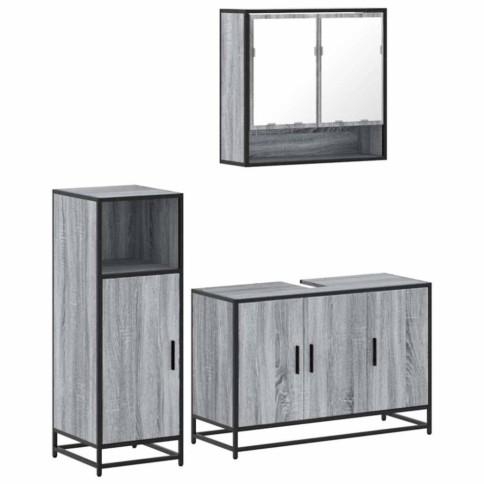 Set de muebles de baño 3 pzas madera contrachapada gris