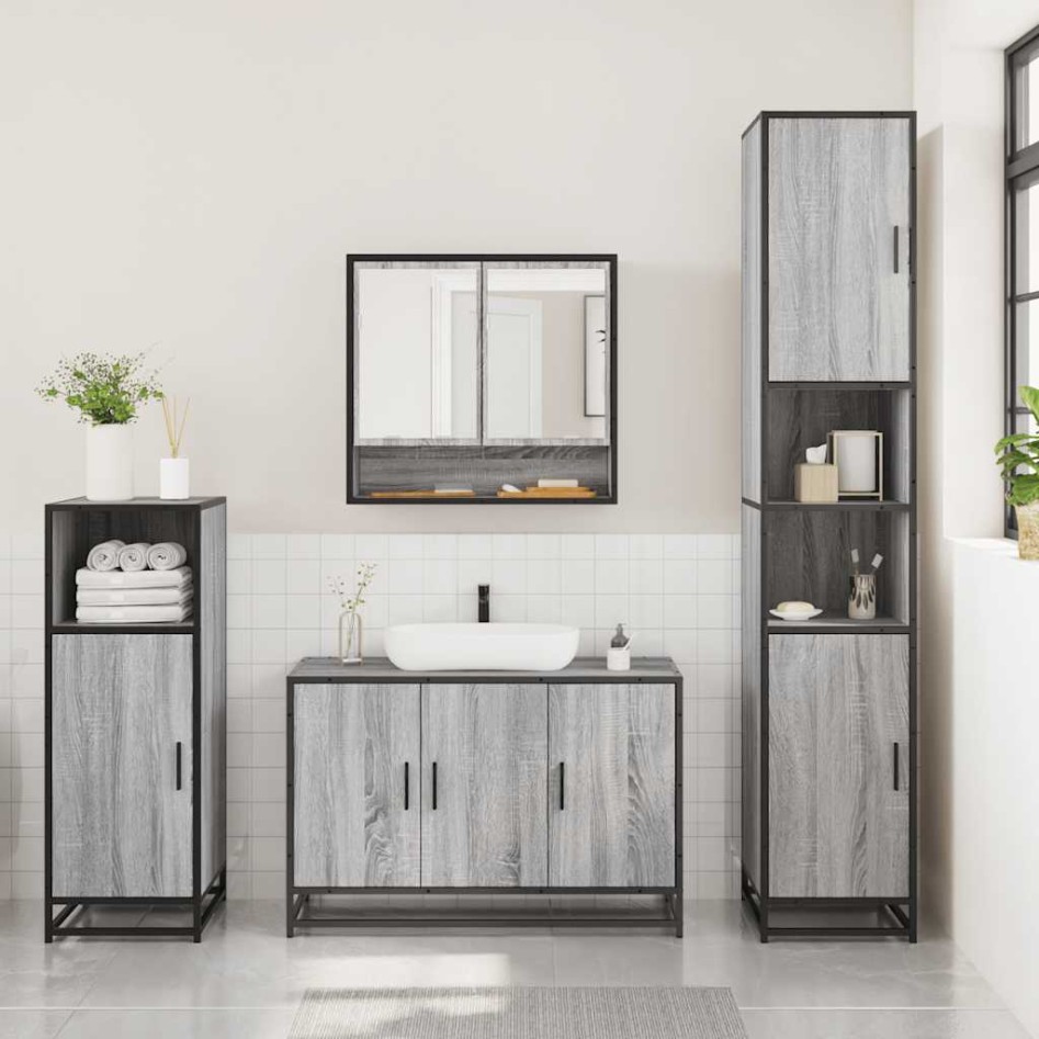 Set de muebles de baño 3 pzas madera contrachapada gris