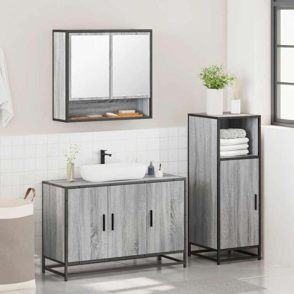 Set de muebles de baño 3 pzas madera contrachapada gris