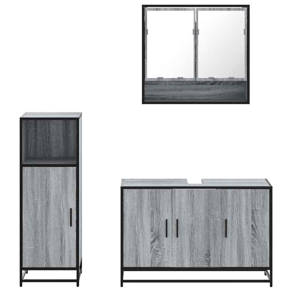 Set de muebles de baño 3 pzas madera contrachapada gris