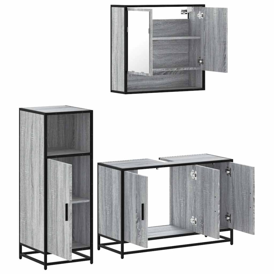 Set de muebles de baño 3 pzas madera contrachapada gris