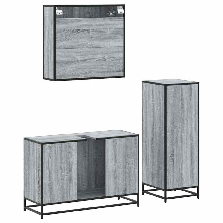 Set de muebles de baño 3 pzas madera contrachapada gris