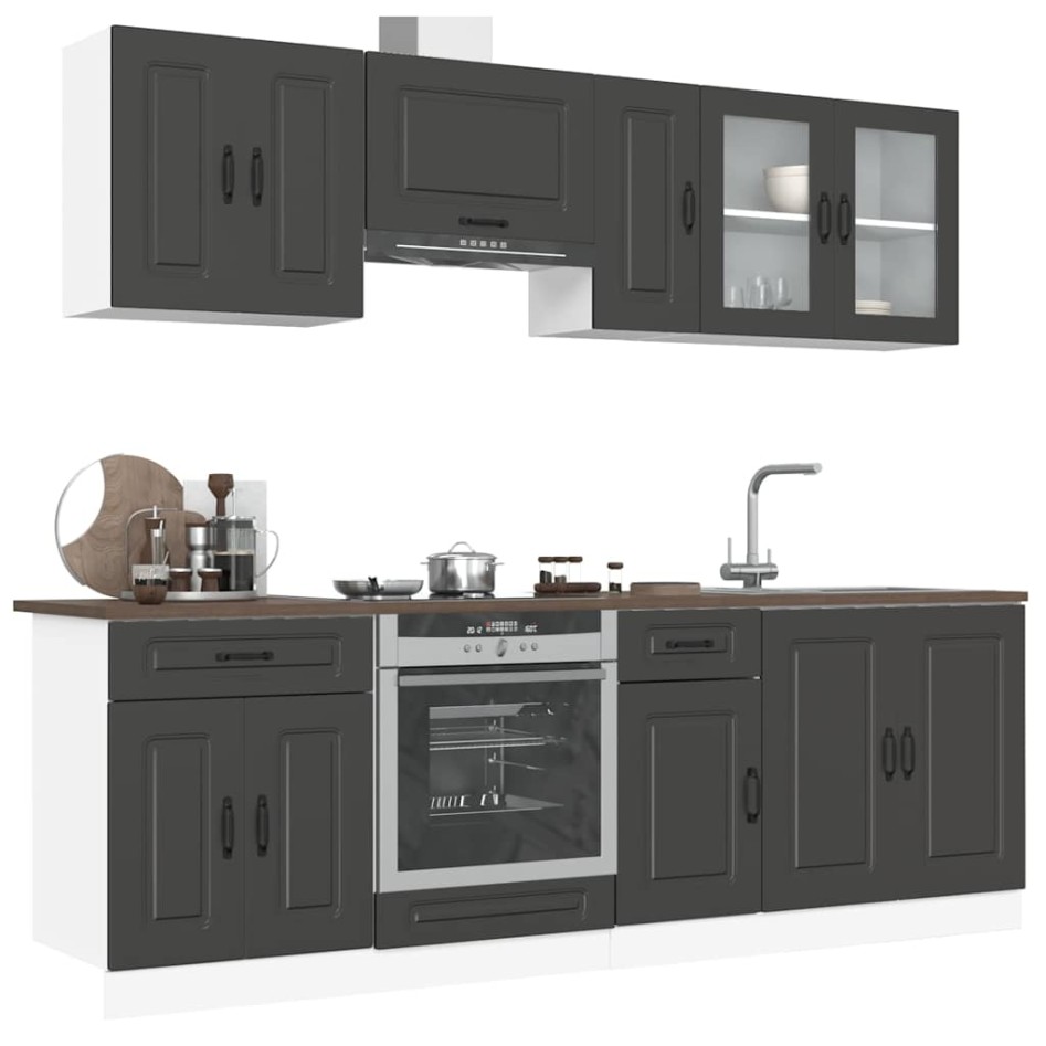 Mueble de cocina Kalmar negra 8 piezas madera