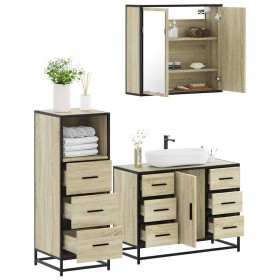 Set de muebles de baño 3 pzas madera contrachapada roble
