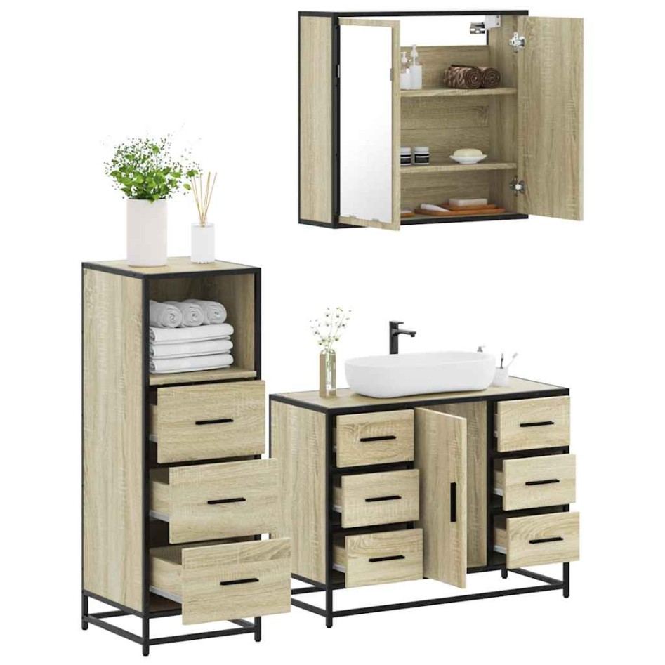 Set de muebles de baño 3 pzas madera contrachapada roble