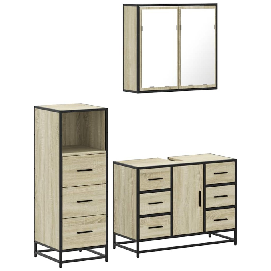Set de muebles de baño 3 pzas madera contrachapada roble