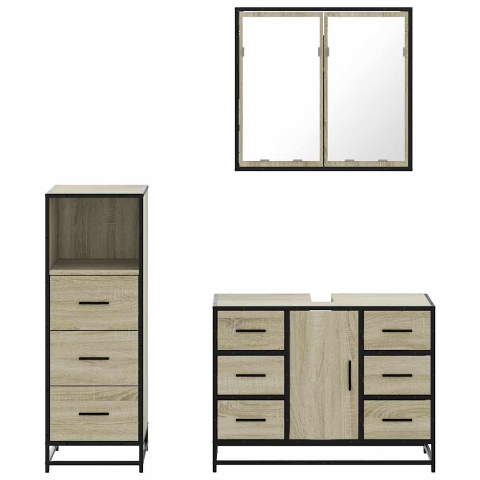 Set de muebles de baño 3 pzas madera contrachapada roble