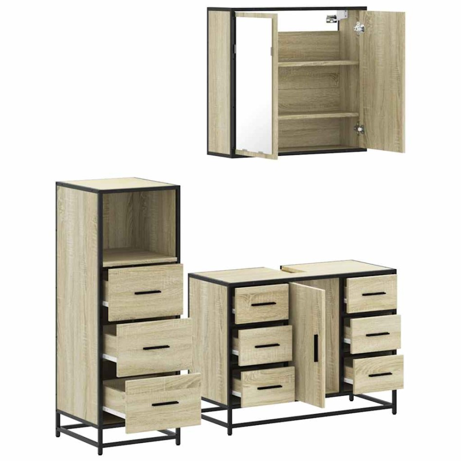 Set de muebles de baño 3 pzas madera contrachapada roble
