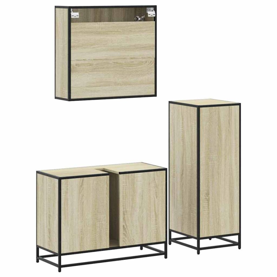 Set de muebles de baño 3 pzas madera contrachapada roble