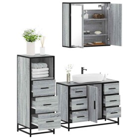 Set de muebles de baño 3 pzas madera contrachapada gris