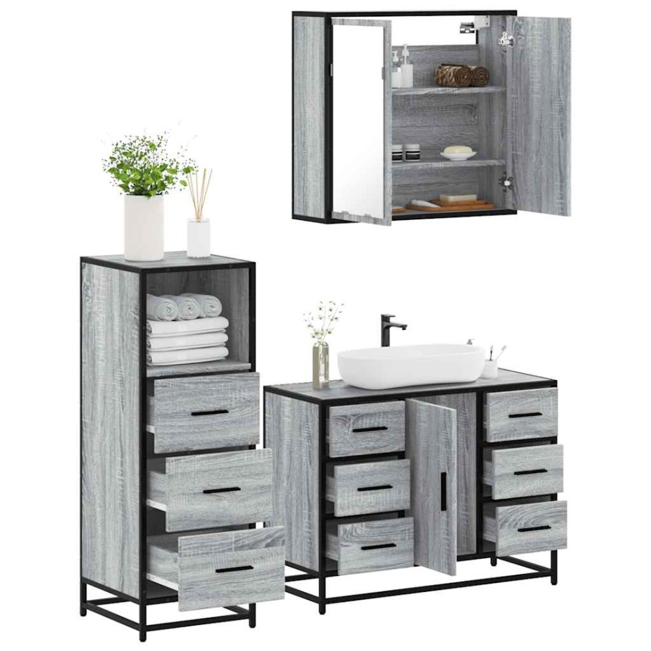 Set de muebles de baño 3 pzas madera contrachapada gris