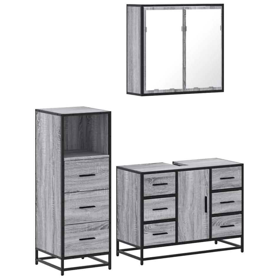 Set de muebles de baño 3 pzas madera contrachapada gris