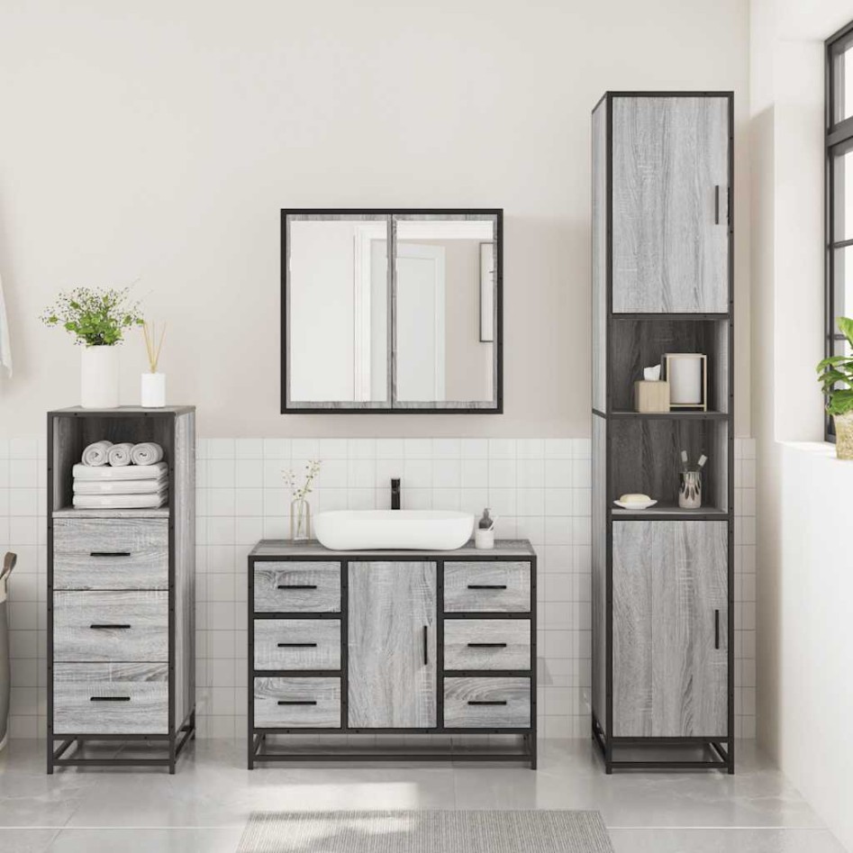 Set de muebles de baño 3 pzas madera contrachapada gris