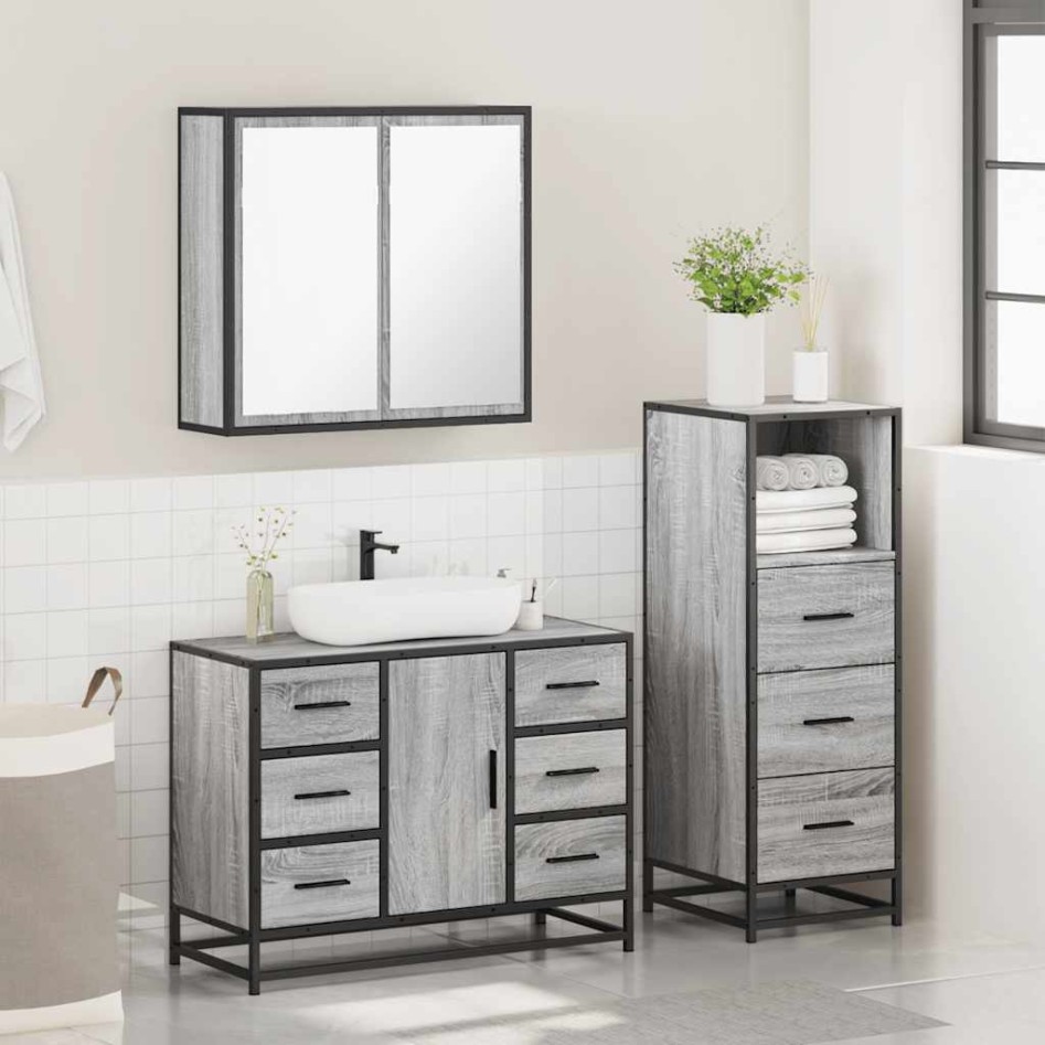 Set de muebles de baño 3 pzas madera contrachapada gris