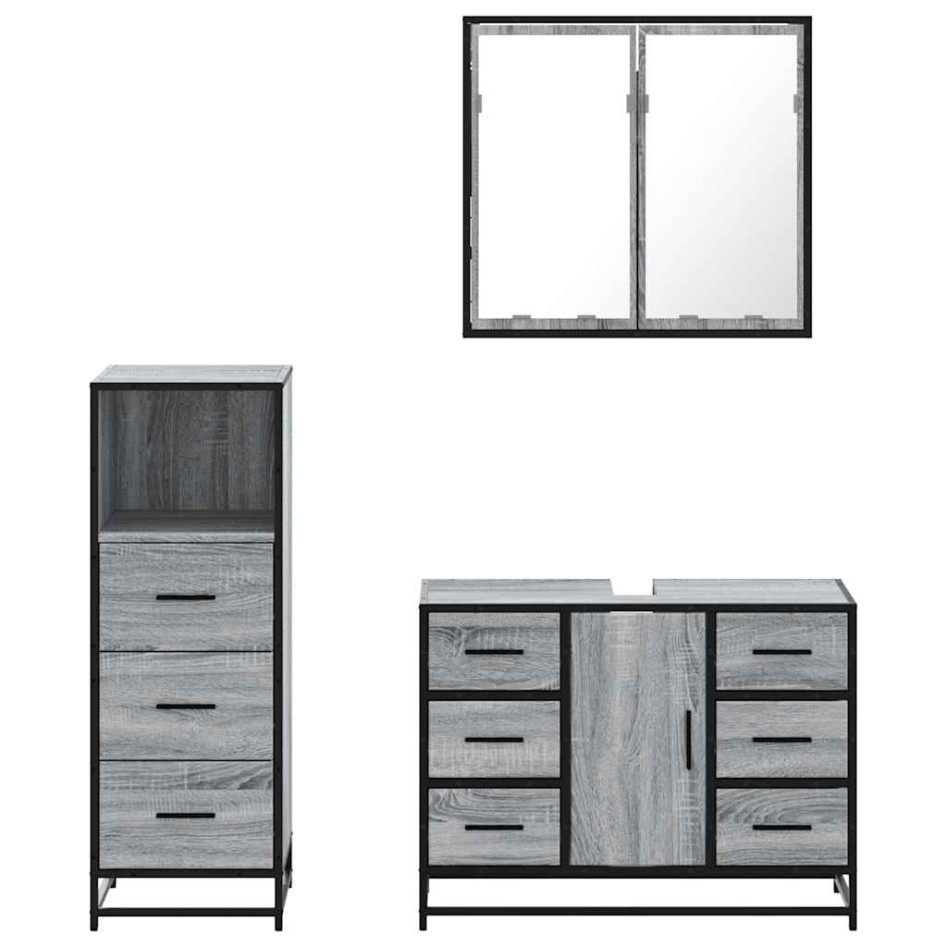 Set de muebles de baño 3 pzas madera contrachapada gris