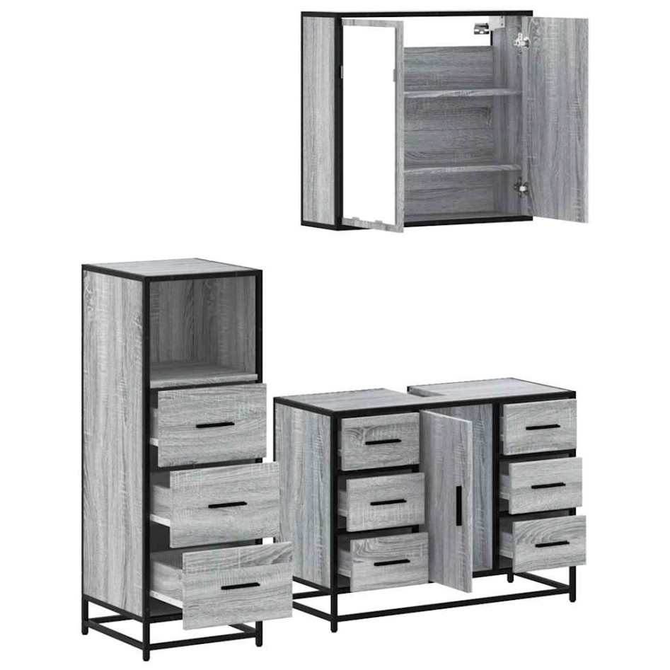 Set de muebles de baño 3 pzas madera contrachapada gris