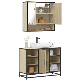 Set de muebles de baño 2 pzas madera contrachapada roble