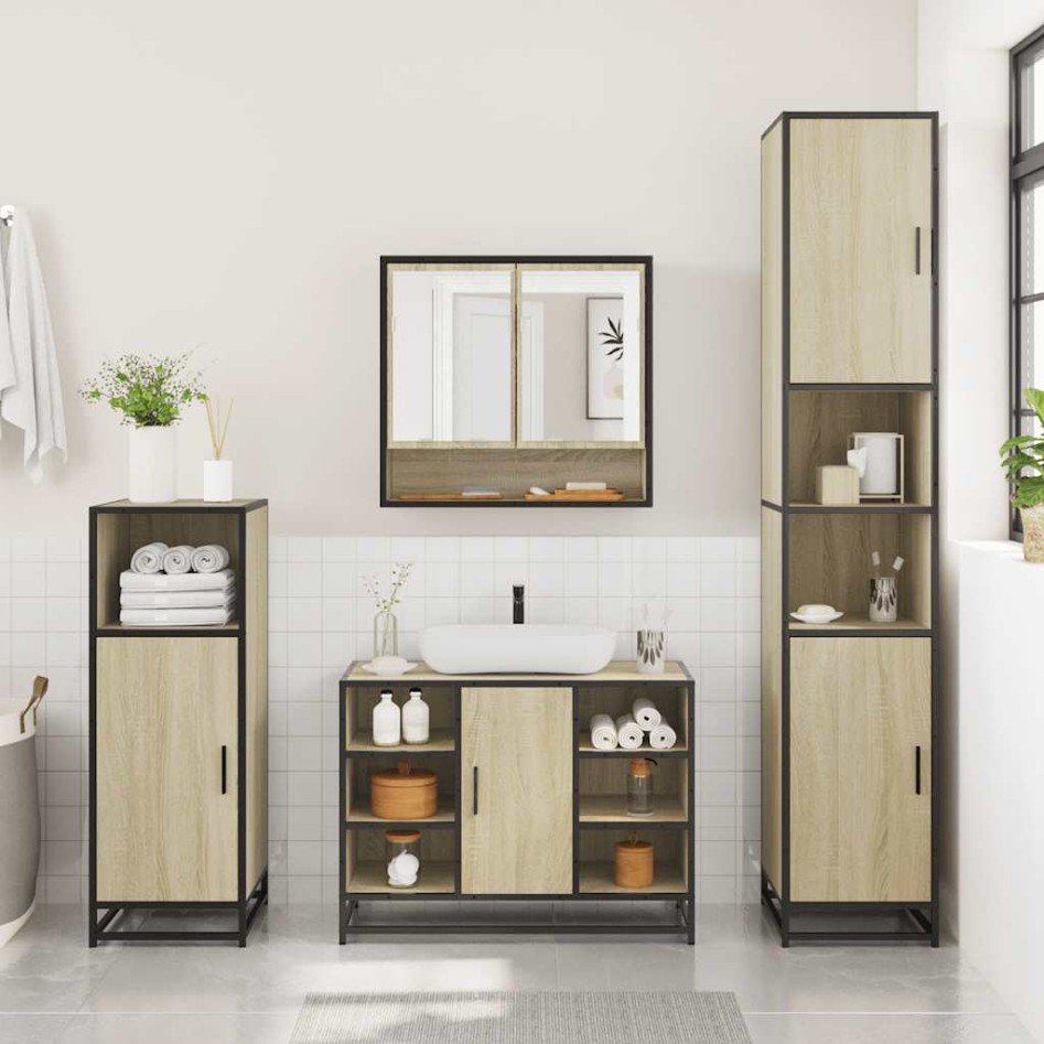 Set de muebles de baño 2 pzas madera contrachapada roble