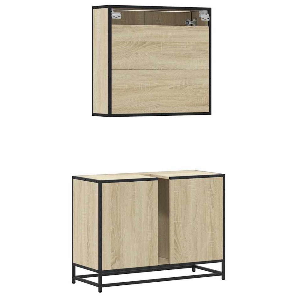 Set de muebles de baño 2 pzas madera contrachapada roble