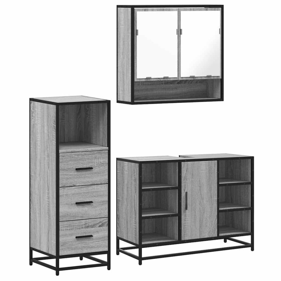 Set de muebles de baño 3 pzas madera contrachapada gris