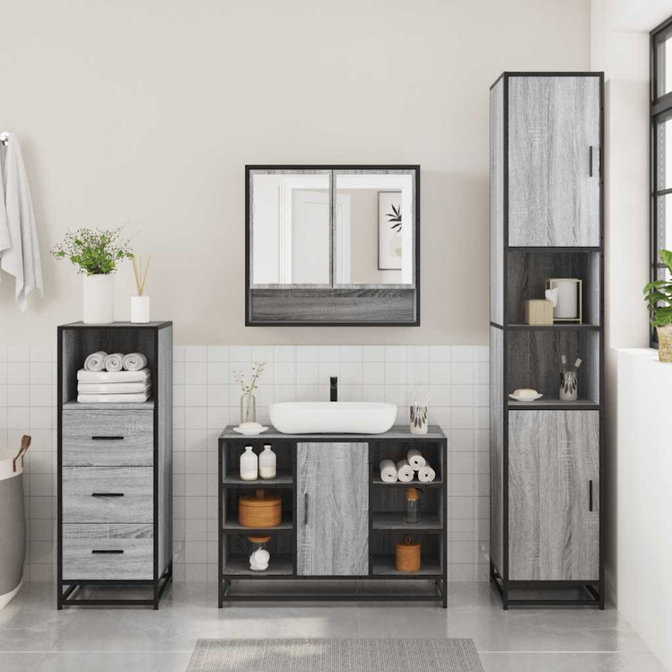 Set de muebles de baño 3 pzas madera contrachapada gris