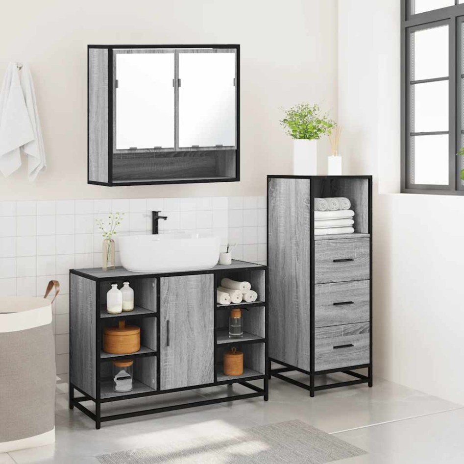 Set de muebles de baño 3 pzas madera contrachapada gris