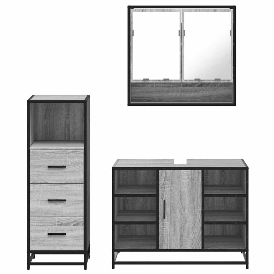 Set de muebles de baño 3 pzas madera contrachapada gris
