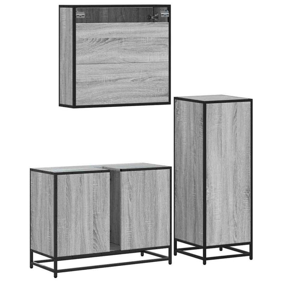 Set de muebles de baño 3 pzas madera contrachapada gris
