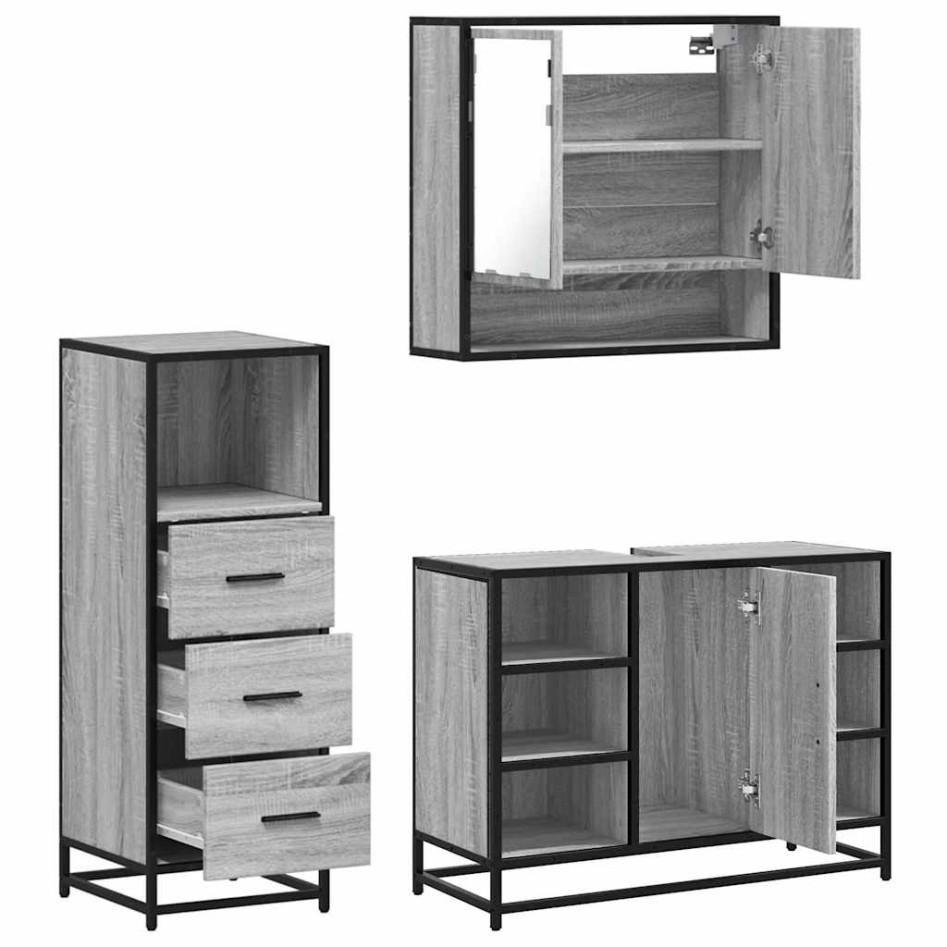 Set de muebles de baño 3 pzas madera contrachapada gris