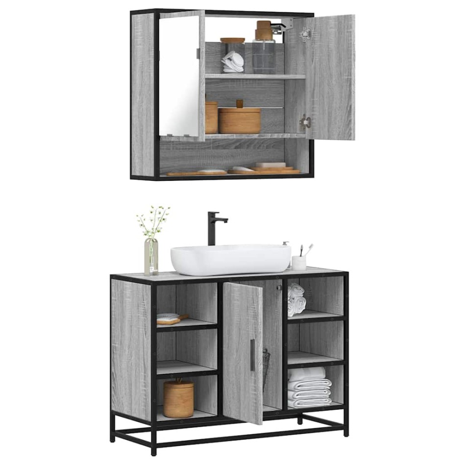 Set de muebles de baño 2 pzas madera contrachapada gris