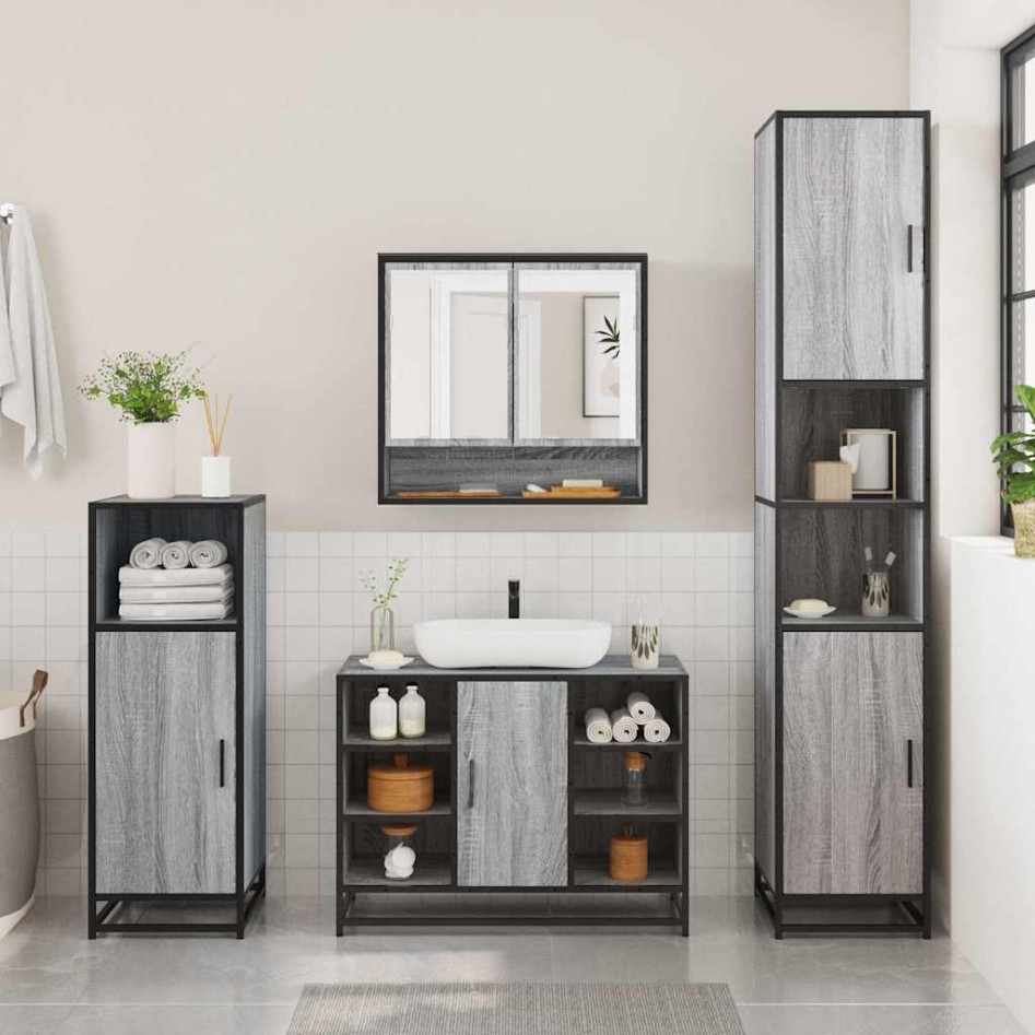 Set de muebles de baño 2 pzas madera contrachapada gris