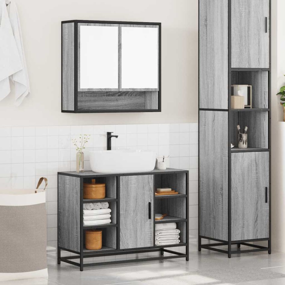 Set de muebles de baño 2 pzas madera contrachapada gris