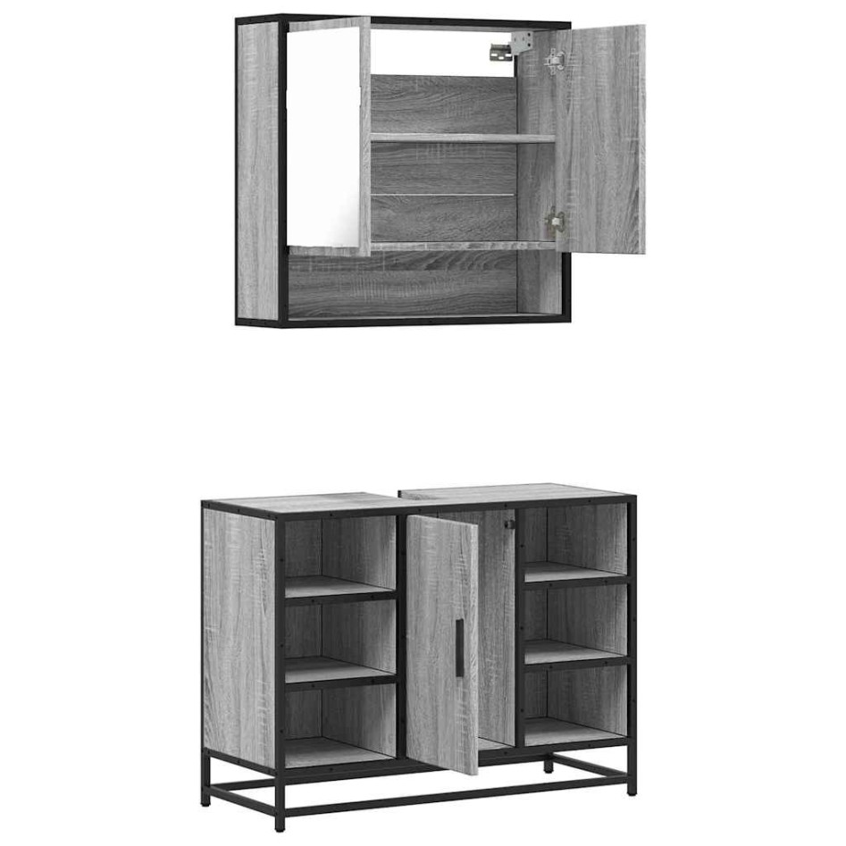 Set de muebles de baño 2 pzas madera contrachapada gris