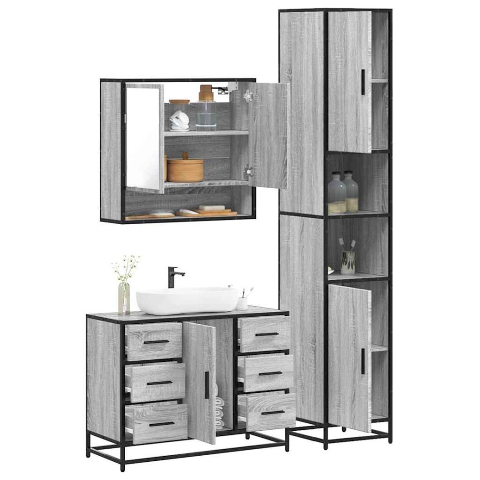 Set de muebles de baño 3 pzas madera contrachapada gris