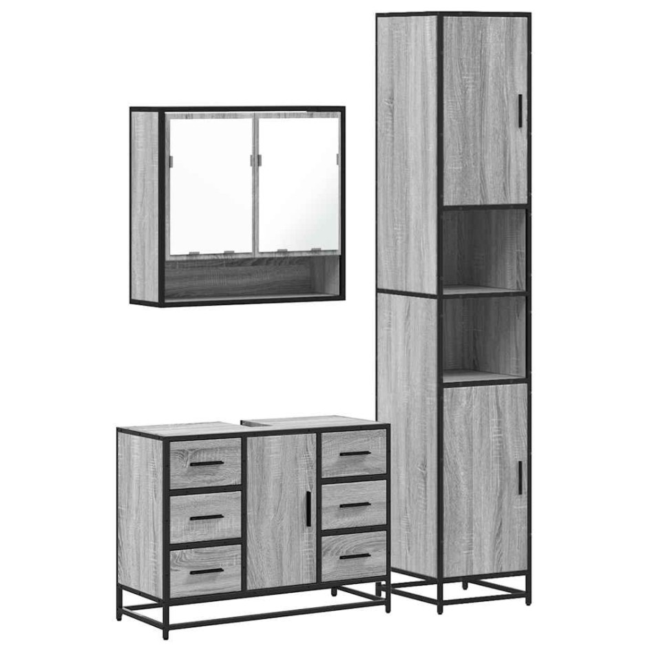 Set de muebles de baño 3 pzas madera contrachapada gris