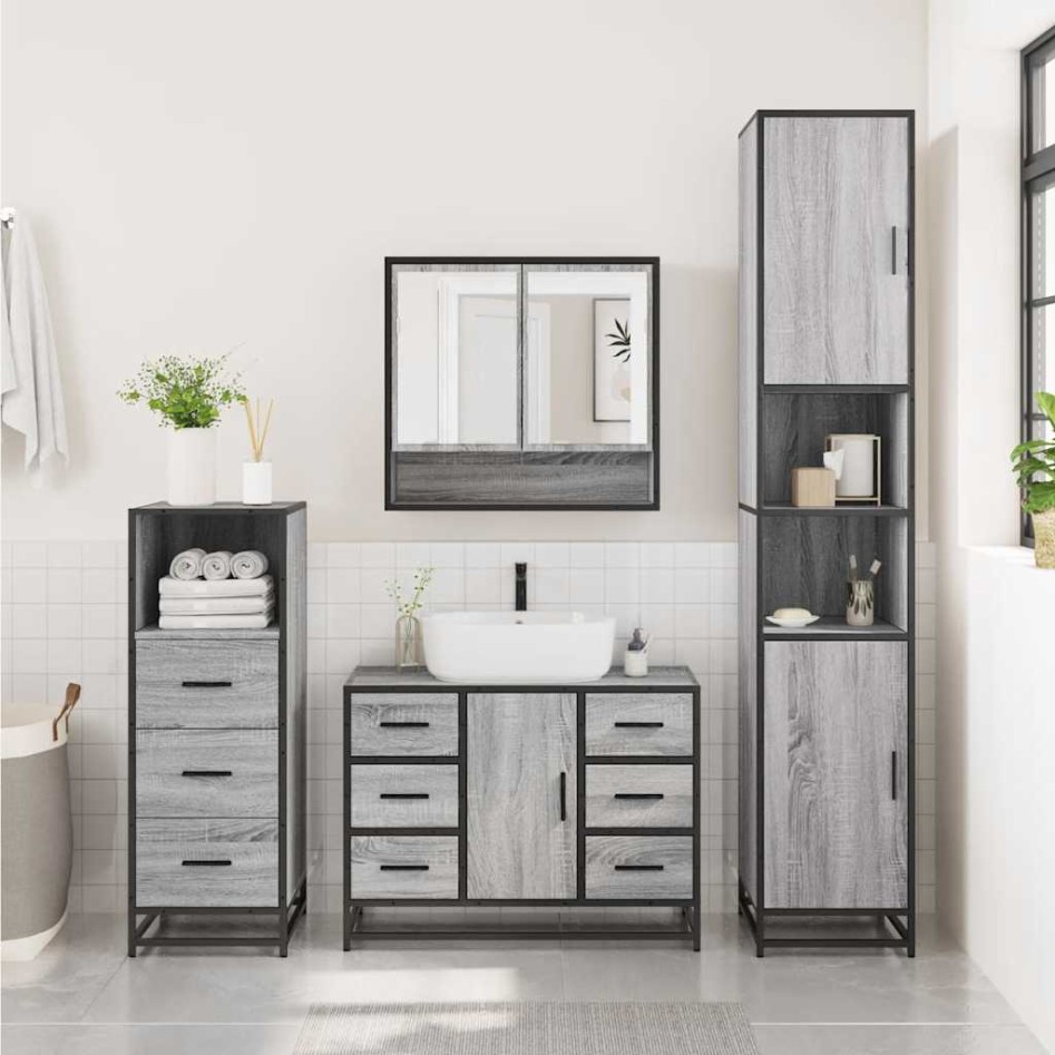 Set de muebles de baño 3 pzas madera contrachapada gris