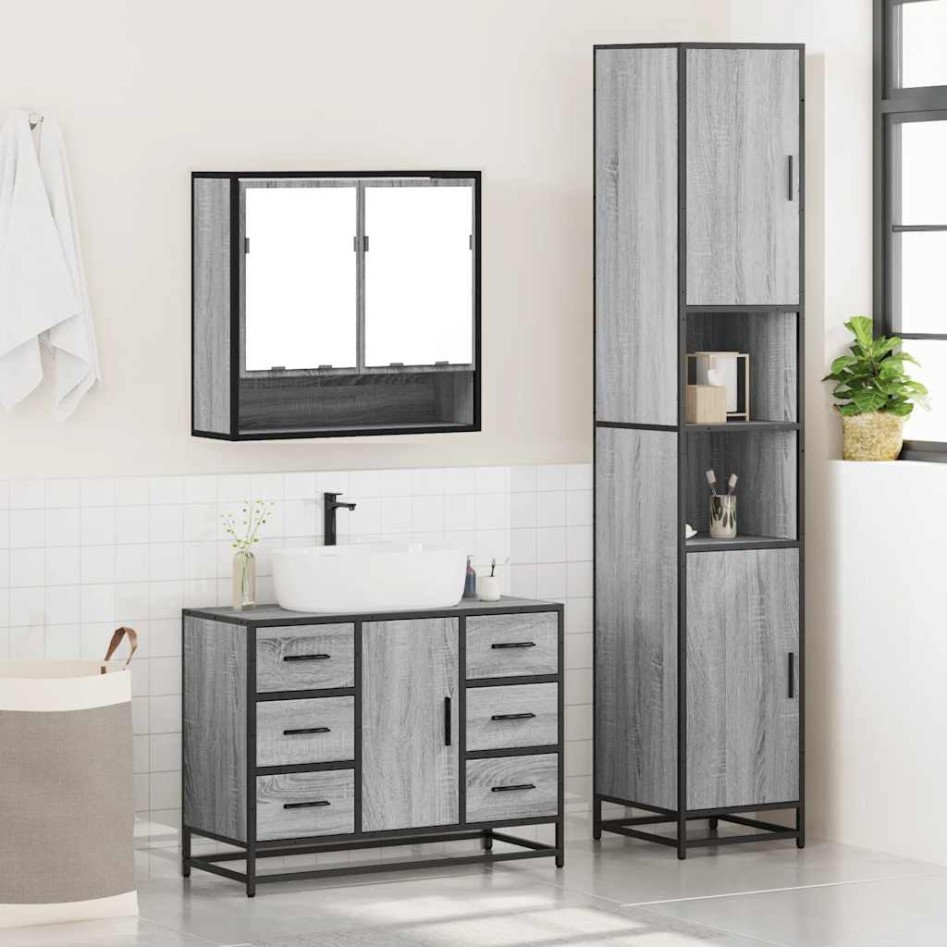 Set de muebles de baño 3 pzas madera contrachapada gris